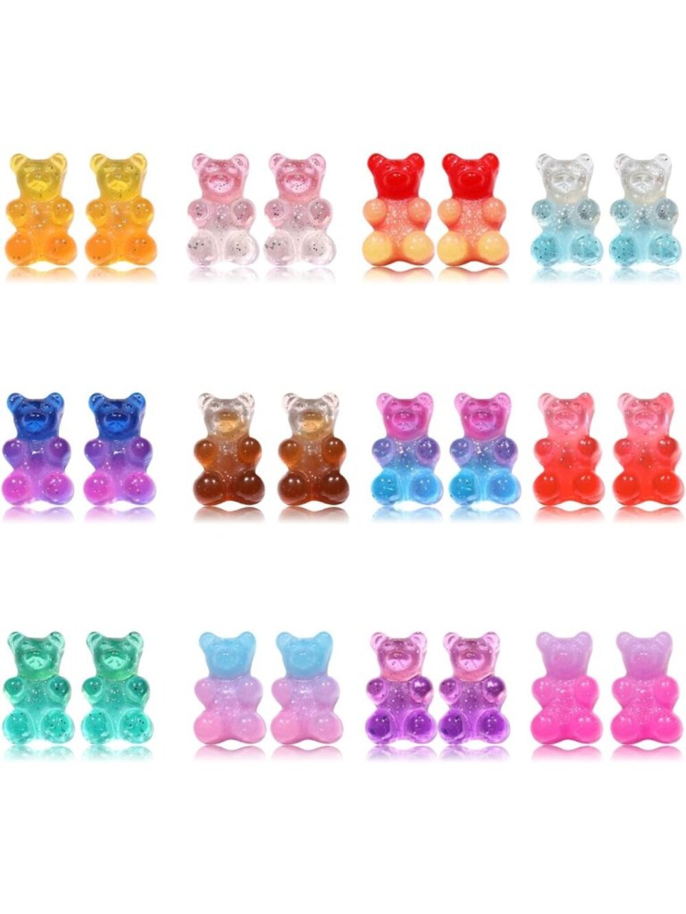 Colorful Gummy Bear Stud Earrings - 12 Pairs Cute Resin Candy Jewelry Gift for